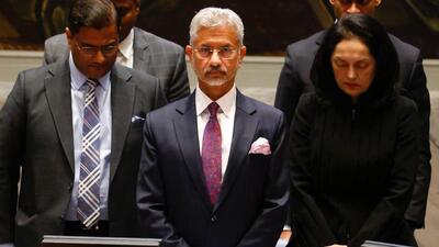 EAM S Jaishankar (centre) at UNSC in New York (Twitter/@DrSJaishankar) EAM S Jaishankar (centre) at UNSC in New York (Twitter/@DrSJaishankar)