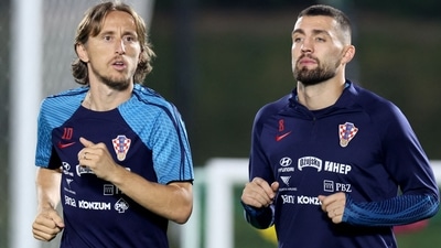 Croatia's midfielder #10 Luka Modric (L) and Croatia's midfielder #08 Mateo Kovacic take part in a training session (AFP) Croatia's midfielder #10 Luka Modric (L) and Croatia's midfielder #08 Mateo Kovacic take part in a training session (AFP)