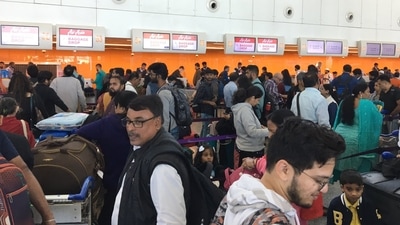 People with luggage wait in long queues at the Bengaluru airport even as holiday season is yet to begin. (Debasis Bal/Twitter) People with luggage wait in long queues at the Bengaluru airport even as holiday season is yet to begin. (Debasis Bal/Twitter)