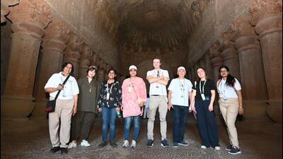 G20 summit delegates get a peek into the rich heritage and culture of India as they enjoy their day at Kanheri Caves, Sanjay Gandhi National Park (SGNP) on Friday. (HT PHOTO) G20 summit delegates get a peek into the rich heritage and culture of India as they enjoy their day at Kanheri Caves, Sanjay Gandhi National Park (SGNP) on Friday. (HT PHOTO)