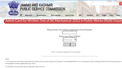 JKPSC AE Mechanical admit card released at jkpsc.nic.in