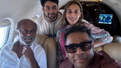 Rajinikanth, AR Rahman, Aishwaryaa Rajinikanth and AR Ameen pose for a selfie. Rajinikanth, AR Rahman, Aishwaryaa Rajinikanth and AR Ameen pose for a selfie.