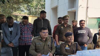 The suspects at the police station on Friday. (HT Photo) The suspects at the police station on Friday. (HT Photo)