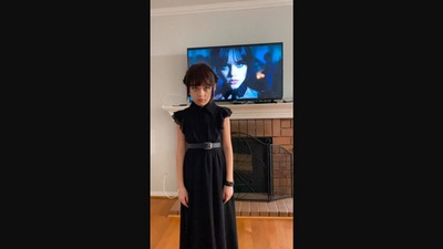 The image, taken from the viral Instagram video, shows the girl dressed as Jenna Ortega’s character from the Netflix series Wednesday. (Instagram/@lexisfabulousworld)