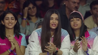 Aishwarya Rai with Aaradhya Bachchan and Navya Nanda at the Pro Kabbaddi League match. Aishwarya Rai with Aaradhya Bachchan and Navya Nanda at the Pro Kabbaddi League match.