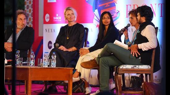 Avni Doshi (centre) at the Jaipur Literature Festival in 2020 (Raj K Raj/HT PHOTO)