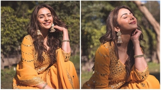 Rakul Preet: If you have a lot of running around to do then a sharara or salwar set should definitely be your outfit for the day. Keep it comfy with juttis and style your look with traditional jhumkas and bangles.&nbsp;(Instagram/@rakulpreet)