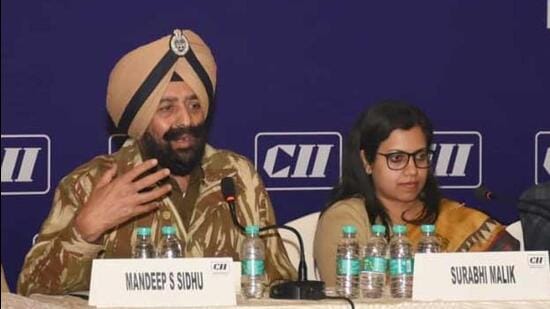 Commissioner of police Mandeep Singh Sidhu and Ludhiana deputy commissioner Surabhi Malik during the CII interaction.