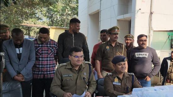 The suspects at the police station on Friday. (HT Photo)