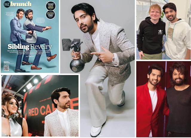(Clockwise from top) Armaan with his brother Amaal on the cover of HT Brunch in September 2020; Posing with his MTV Europe Music Award; Armaan with singer and collaborator Ed Sheeran; With Allu Arjun on the sets of the music video for Memu Aagamu, a song with K-pop band Tri.be; With his partner, Aashna Shroff at the MTV Europe Music Awards (Clockwise from top) Armaan with his brother Amaal on the cover of HT Brunch in September 2020; Posing with his MTV Europe Music Award; Armaan with singer and collaborator Ed Sheeran; With Allu Arjun on the sets of the music video for Memu Aagamu, a song with K-pop band Tri.be; With his partner, Aashna Shroff at the MTV Europe Music Awards