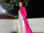 Karisma Kapoor slays desi Barbie vibes in silver brocade co-ords, hot pink coat Karisma Kapoor slays desi Barbie vibes in silver brocade co-ords, hot pink coat