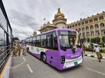 BMTC has brought in e-buses to reduce its carbon footprint in Bengaluru.((PTI Photo/Shailendra Bhojak)) BMTC has brought in e-buses to reduce its carbon footprint in Bengaluru.((PTI Photo/Shailendra Bhojak))