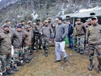 Union minister Kiren Rijiju with Indian Army soldiers in Arunachal Pradesh's Tawang.  