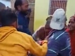 Locals assaulting pregnant woman and her husband in Jalaun, UP. 