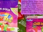 The wrappers are labelled ‘made in Pakistan’ with a red mark indicating that the product is non-vegetarian. The wrappers are labelled ‘made in Pakistan’ with a red mark indicating that the product is non-vegetarian.