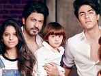 Shah Rukh Khan with kids, Suhana Khan, Aryan Khan, AbRam Khan, and his wife, Gauri Khan.