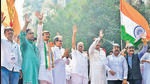 Mumbai, India - December 17, 2022: NCP chief Sharad Pawar, Shiv Sena (UBT) chief Uddhav Thackeray and other MVA leaders during the Mumbai, India - December 17, 2022: NCP chief Sharad Pawar, Shiv Sena (UBT) chief Uddhav Thackeray and other MVA leaders during the