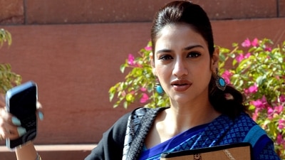 TMC MP Nusrat Jahan at Parliament House complex .(HT Photo) TMC MP Nusrat Jahan at Parliament House complex .(HT Photo)