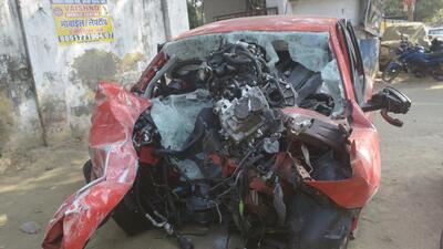 Ghaziabad, India - December 17, 2022: A car driver was killed on Delhi Meerut Expressway on early Saturday morning after head on collision with a mini bus on Delhi Meerut Expressway near Vijay Nagar in Ghaziabad , India on Saturday, December 17 . 2022. (Photo by Sakib Ali /Hindustan Times)