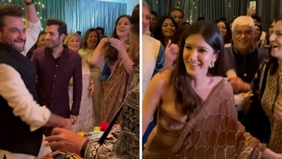 Sanjay Kapoor and Shanaya Kapoor dance at a ceremony. Sanjay Kapoor and Shanaya Kapoor dance at a ceremony.
