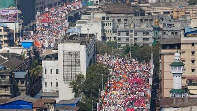 The Opposition’s ‘Halla Bol Morcha’ will culminate in a meeting opposite Chhatrapati Shivaji Maharaj Terminus, about 2 km from the starting point of the morcha at Byculla in Mumbai. (PTI) The Opposition’s ‘Halla Bol Morcha’ will culminate in a meeting opposite Chhatrapati Shivaji Maharaj Terminus, about 2 km from the starting point of the morcha at Byculla in Mumbai. (PTI)