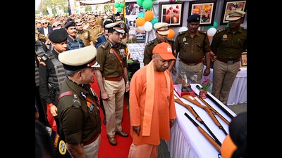 Uttar Pradesh chief minister Yogi Adityanath at an exhibition on the PAC Foundation Day in Lucknow on Saturday. (HT Photo) Uttar Pradesh chief minister Yogi Adityanath at an exhibition on the PAC Foundation Day in Lucknow on Saturday. (HT Photo)