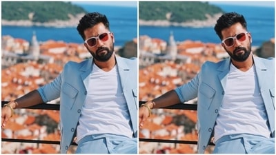 Vicky blessed out feed with a picture of him rocking a white T-shirt and a pastel blue blazer, with folded sleeves. BRB, busy drooling. (Instagram/@vickykaushal09) Vicky blessed out feed with a picture of him rocking a white T-shirt and a pastel blue blazer, with folded sleeves. BRB, busy drooling. (Instagram/@vickykaushal09)