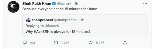 Shah Rukh Khan to fans on Twitter.