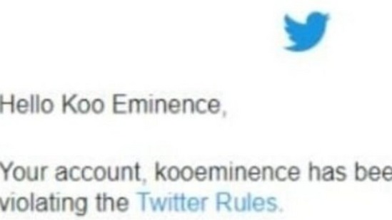 Koo Eminence, a Twitter handle belonging to Koo, has been suspended by the Elon Musk-owned company . (twitter.com/aprameya)