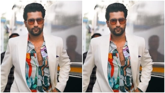 Vicky looked dapper as ever in a multicoloured shirt, layered with a white blazer and a white pair of formal trousers. (Instagram/@vickykaushal09)
