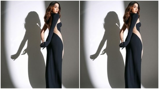 Sharvari’s black bodycon gown featured one-shoulder sleeve, a full sleeve, and then cascaded to backless and thigh-baring details.&nbsp;(Instagram/@sharvari)