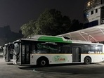 E-buses stand idle at a charging station near Pune Railway Station. (Rahul Raut/HT PHOTO/Representative Image)(HT_PRINT) E-buses stand idle at a charging station near Pune Railway Station. (Rahul Raut/HT PHOTO/Representative Image)(HT_PRINT)