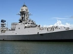 Defence minister Rajnath Singh at the commissioning of INS Mormugao on Sunday. (source: ANI &PIB) Defence minister Rajnath Singh at the commissioning of INS Mormugao on Sunday. (source: ANI &PIB)