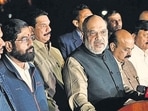 Amit Shah with Karnataka Chief Minister Basavaraj Bommai, state Home Minister Araga Jnanendra, Maharashtra Chief Minister Eknath Shinde and the state Deputy Chief Minister Devendra Fadnavis addresses a press conference after meeting over the state border dispute. (File) Amit Shah with Karnataka Chief Minister Basavaraj Bommai, state Home Minister Araga Jnanendra, Maharashtra Chief Minister Eknath Shinde and the state Deputy Chief Minister Devendra Fadnavis addresses a press conference after meeting over the state border dispute. (File)