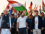 (File) Congress leader Rahul Gandhi with Rajasthan CM Ashok Gehlot, party leaders KC Venugopal, Sachin Pilot and Randeep Surjewala during the Bharat Jodo Yatra, in Kota, (PTI) (File) Congress leader Rahul Gandhi with Rajasthan CM Ashok Gehlot, party leaders KC Venugopal, Sachin Pilot and Randeep Surjewala during the Bharat Jodo Yatra, in Kota, (PTI)
