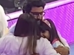 Aishwarya Rai and Aaradhya get a hug from Abhishek Bachchan. Aishwarya Rai and Aaradhya get a hug from Abhishek Bachchan.