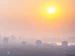 Hazy weather over the skyline as sun sets in the backdrop over Vihar Lake in Mumbai.(HT file) Hazy weather over the skyline as sun sets in the backdrop over Vihar Lake in Mumbai.(HT file)