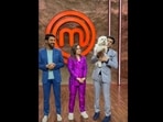 Chef Ranveer Brar, Chef Garima Arora and Chef Vikas Khanna with his pet pooch and new MasterChef India judge ‘Chef Plum Khanna’. (Instagram/@vikaskhannagroup) Chef Ranveer Brar, Chef Garima Arora and Chef Vikas Khanna with his pet pooch and new MasterChef India judge ‘Chef Plum Khanna’. (Instagram/@vikaskhannagroup)