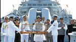 Defence minister Rajnath Singh being presented with a memento on Sunday. (ANI) Defence minister Rajnath Singh being presented with a memento on Sunday. (ANI)