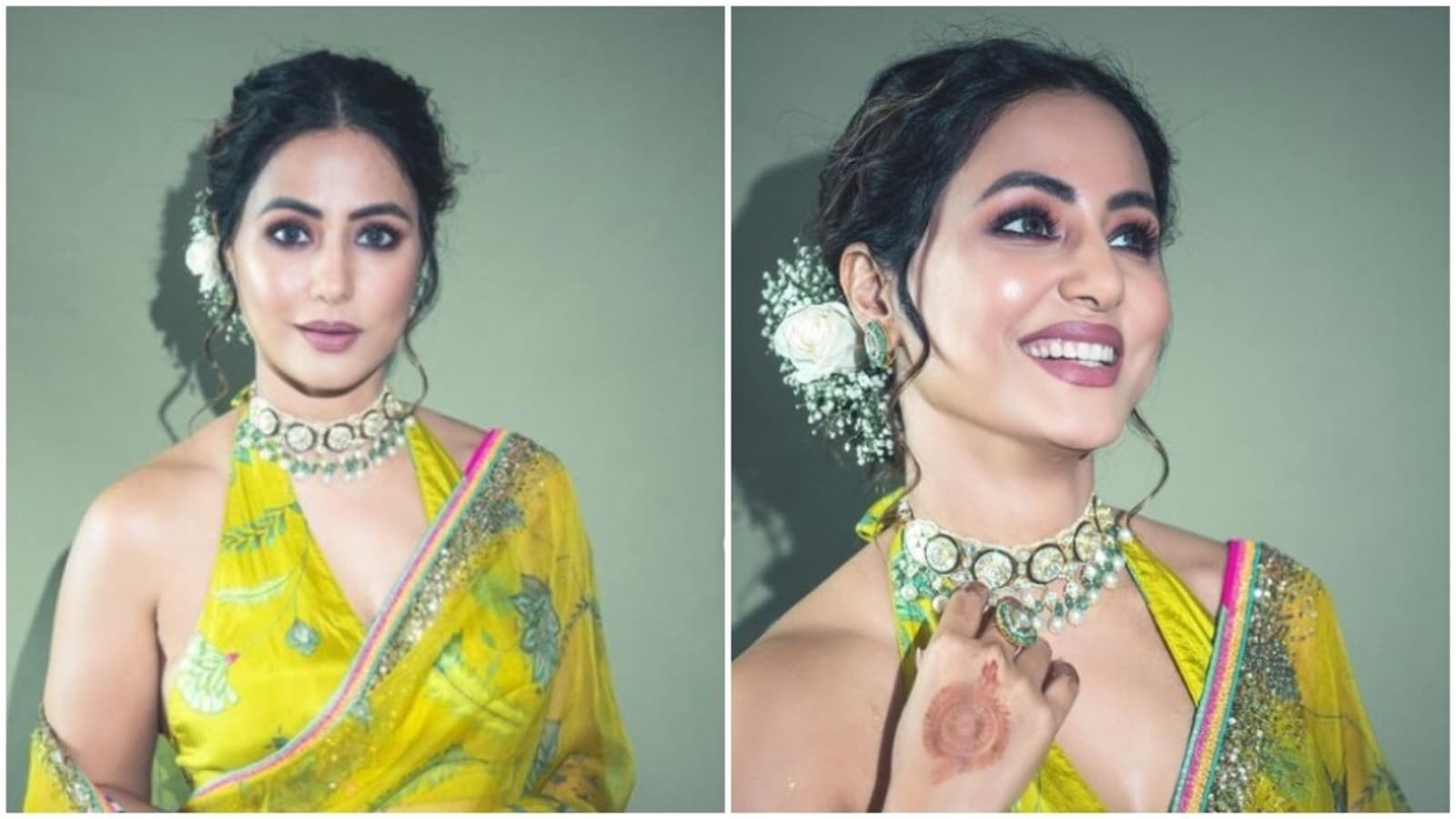 Hina Khan's yellow floral saree with backless blouse is perfect pick for  this wedding season