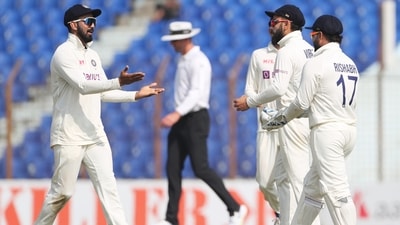 KL Rahul, Virat Kohli and Rishabh Pant celebrate the dismissal of Najmul Shanto (ANI) KL Rahul, Virat Kohli and Rishabh Pant celebrate the dismissal of Najmul Shanto (ANI)