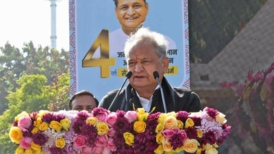 Jaipur, Dec 17 (ANI): Rajasthan Chief Minister Ashok Gehlot addresses during the inauguration of the State-Level Development exhibition organised on the 4th anniversary of the state government,. (Ashok Gehlot Twitter)