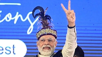 Prime Minister Narendra Modi during the Golden Jubilee celebrations of the North Eastern Council (NEC) in Shillong on Sunday. (ANI) Prime Minister Narendra Modi during the Golden Jubilee celebrations of the North Eastern Council (NEC) in Shillong on Sunday. (ANI)