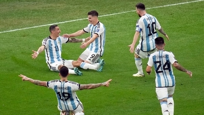 Argentina's Angel Di Maria, left top, celebrates after scoring his side's second goal (AP) Argentina's Angel Di Maria, left top, celebrates after scoring his side's second goal (AP)