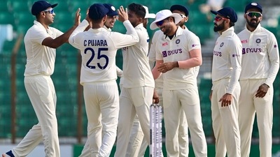India's players celebrate the dismissal of Bangladesh's Mehidy Hasan Miraz (Getty) India's players celebrate the dismissal of Bangladesh's Mehidy Hasan Miraz (Getty)