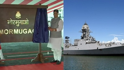 Defence minister Rajnath Singh at the commissioning of INS Mormugao on Sunday. (source: ANI &PIB) Defence minister Rajnath Singh at the commissioning of INS Mormugao on Sunday. (source: ANI &PIB)