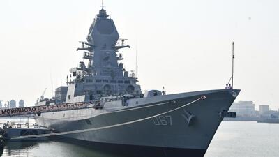 INS Mormugao is 163 metres in length and 17m in breadth with a displacement of 7,400 tonnes, INS Mormugao is packed with sophisticated state-of-the-art weapons and sensors such as Surface-to-Surface Missile and Surface-to-Air Missiles. (Bhushan Koyande/HT Photo) INS Mormugao is 163 metres in length and 17m in breadth with a displacement of 7,400 tonnes, INS Mormugao is packed with sophisticated state-of-the-art weapons and sensors such as Surface-to-Surface Missile and Surface-to-Air Missiles. (Bhushan Koyande/HT Photo)