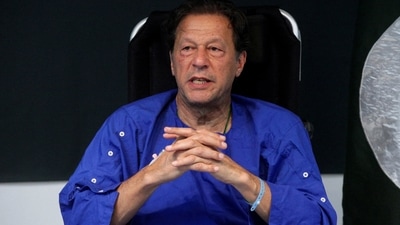 At the beginning of his address, Imran Khan bemoaned about the country's current economic situation under the Shehbaz Sharif government. (REUTERS)