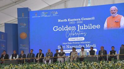 PM Modi addresses Golden Jubilee celebration of the North Eastern Council (NEC) in Meghalaya (HT Photo) PM Modi addresses Golden Jubilee celebration of the North Eastern Council (NEC) in Meghalaya (HT Photo)