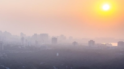 Hazy weather over the skyline as sun sets in the backdrop over Vihar Lake in Mumbai. (HT file) Hazy weather over the skyline as sun sets in the backdrop over Vihar Lake in Mumbai. (HT file)